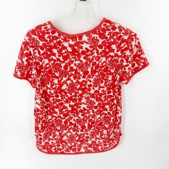 ✅ NWT TORY BURCH BLOUSE V NECK SHORT SLEEVES 100% SILK Floral Red Top SIZE 4 - Picture 6 of 7
